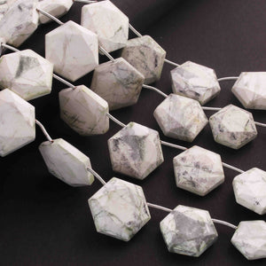 1 Long Strand White Howlite Faceted Hexagon Shape Briolettes  - Faceted Briolettes 12mm-18mm- -9 Inches  BR01605 - Tucson Beads