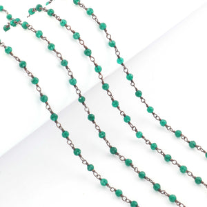 5 Feet Green Onyx 3.5mm Black Wire Rosary Beaded Chain - Beads wire wrapped chain Bdb003