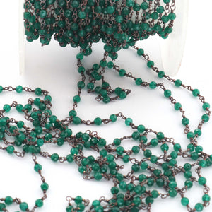 5 Feet Green Onyx 3.5mm Black Wire Rosary Beaded Chain - Beads wire wrapped chain Bdb003