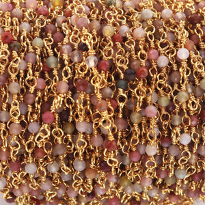 5 Feet Mookaite Rosary Style Beaded Chain 2mm Mookaite Beads Wire Wrapped 24Gold Plated Chain BDG130