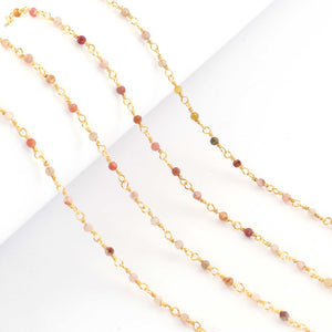 5 Feet Mookaite Rosary Style Beaded Chain 2mm Mookaite Beads Wire Wrapped 24Gold Plated Chain BDG130