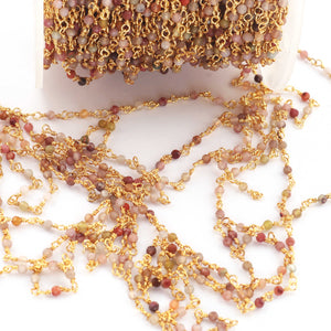 5 Feet Mookaite Rosary Style Beaded Chain 2mm Mookaite Beads Wire Wrapped 24Gold Plated Chain BDG130