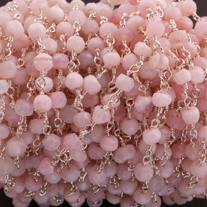 5 Feet Pink Opal 4mm 925 Silver Plated Rosary Beaded Chain-  Pink Opal Beaded Chain- BDG124