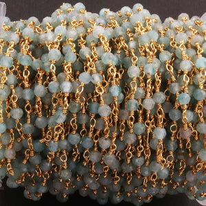 5 Feet Apatite Rosary Style Beaded Chain 3mm Apatite Beads Wire Wrapped 24Gold Plated Chain BDG133