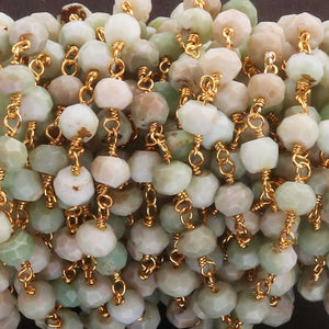 5 Feet Green Opal Rosary Style Beaded Chain 5mm Green Opal Beads Wire Wrapped 24Gold Plated Chain BDG132