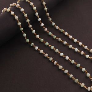 5 Feet Green Opal Rosary Style Beaded Chain 5mm Green Opal Beads Wire Wrapped 24Gold Plated Chain BDG132