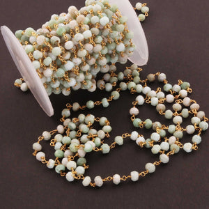 5 Feet Green Opal Rosary Style Beaded Chain 5mm Green Opal Beads Wire Wrapped 24Gold Plated Chain BDG132