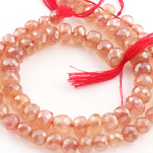 1 Strand Strawberry  Silver Coated  Faceted Rondelles - Roundelle Beads - 7mm-8mm - 7 Inches BR210