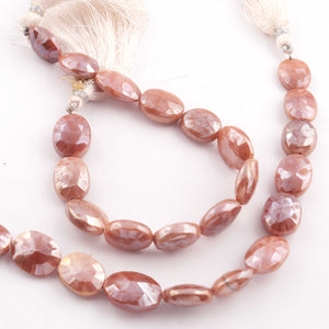 1 Strand Peach Moonstone Silver Coated Faceted Briolettes - Oval Shape Briolettes -  15mmx12mm -19mmx13mm 8.5Inches BR0709