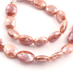 1 Strand Peach Moonstone Silver Coated Faceted Briolettes - Oval Shape Briolettes -  15mmx12mm -19mmx13mm 8.5Inches BR0709