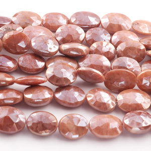 1 Strand Peach Moonstone Silver Coated Faceted Briolettes - Oval Shape Briolettes -  15mmx12mm -19mmx13mm 8.5Inches BR0709