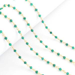 5 Feet Green Onyx Rosary Style Beaded Chain - BULK Wholesale Green Onyx 24k gold Plated Wire Wrapped Chain BDG091