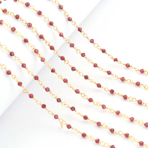 5 Feet Garnet `Rosary Style Beaded Chain -Garnet 24k gold Plated Wire Wrapped Chain BDG077