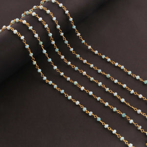 5 Feet Peru Opal 3mm Faceted Rondelles Rosary Style 24k Gold plated Beaded Chain- 3mm- Peru Opal Rondelles Gold wire Chain  SC0162