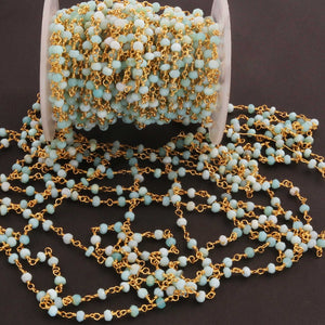 5 Feet Peru Opal 3mm Faceted Rondelles Rosary Style 24k Gold plated Beaded Chain- 3mm- Peru Opal Rondelles Gold wire Chain  SC0162