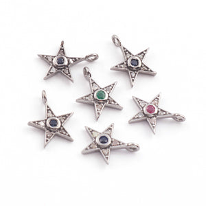 1 PC Antique Finish Pave Diamond Star Pendant with Multi Stone -  925 Sterling Silver Star Diamond Pendant- 9mmx12mm PDC1343