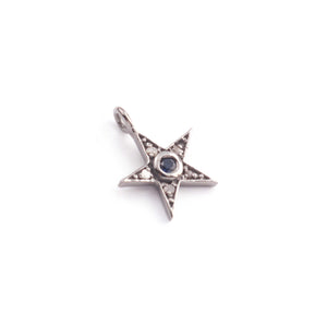 1 PC Antique Finish Pave Diamond Star Pendant with Multi Stone -  925 Sterling Silver Star Diamond Pendant- 9mmx12mm PDC1343