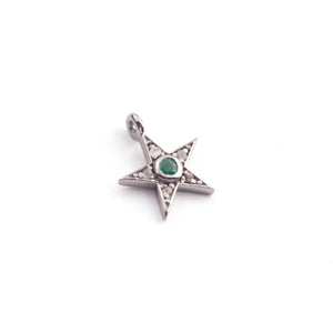 1 PC Antique Finish Pave Diamond Star Pendant with Multi Stone -  925 Sterling Silver Star Diamond Pendant- 9mmx12mm PDC1343