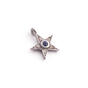 1 PC Antique Finish Pave Diamond Star Pendant with Multi Stone -  925 Sterling Silver Star Diamond Pendant- 9mmx12mm PDC1343