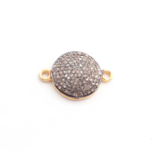 1 Pc Pave Diamond Round Disc 925 Sterling Vermeil Double Bail Connector - Diamond Connector 21mmx14mm Pdc1270