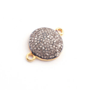 1 Pc Pave Diamond Round Disc 925 Sterling Vermeil Double Bail Connector - Diamond Connector 21mmx14mm Pdc1270