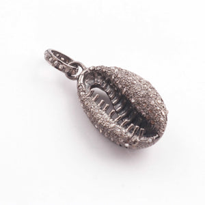 1 PC Antique Finish  Pave Diamond  Beautiful Cowrie Pendant -  925 Sterling Silver Cowrie  Diamond Pendant- 36mmx15mm  PDC1079