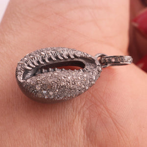 1 PC Antique Finish  Pave Diamond  Beautiful Cowrie Pendant -  925 Sterling Silver Cowrie  Diamond Pendant- 36mmx15mm  PDC1079