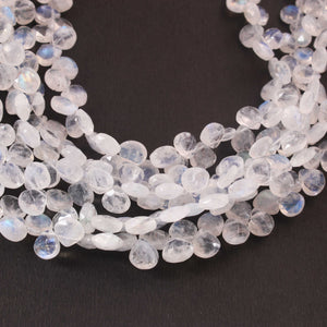 1 strand White Rainbow Moonstone Faceted Briolettes - Heart Shape  6mm-9mm-10 inches BR1027