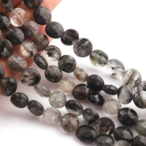 1 Strands Black Rutile Faceted Coin shape  Briolettes, , Black Rutile Briolettes 9mmx9mm-13mmx12mm 9 Inches BR755