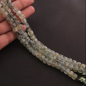 1 Strands Green Rutile Faceted Cube Shape Beads Briolettes - Green Rutile Briolettes 6mm-7mm  8 Inches BR751