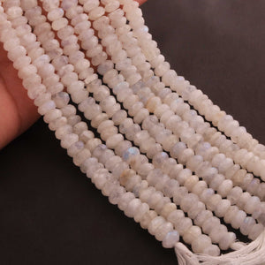 1 Strand White Rainbow Moonstone Faceted Rondelles -Roundel Beads 9mm 10.5 Inches BR753