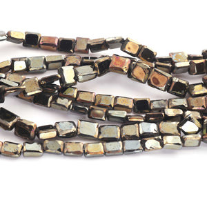 1 Strand Black Spinel Golden Coated  Faceted Chicklet / Rectangle Briolettes 6mmx4mm 8 Inches BR716