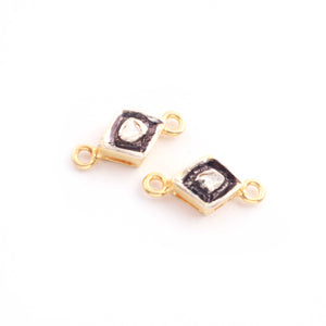 1 Pc  Rose Cut Diamond Connector - 925 Sterling Vermeil -Rhombus Polki Connector 15mmx7mm PDC1380