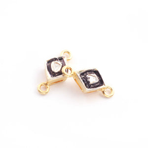 1 Pc  Rose Cut Diamond Connector - 925 Sterling Vermeil -Rhombus Polki Connector 15mmx7mm PDC1380