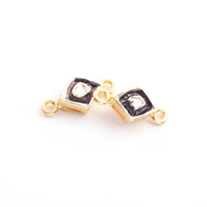 1 Pc  Rose Cut Diamond Connector - 925 Sterling Vermeil -Rhombus Polki Connector 15mmx7mm PDC1380