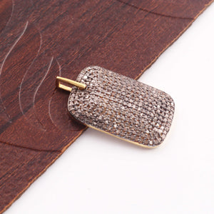 1 PC Antique Finish Pave Diamond Designer Rectangle Pendant - 925 Sterling Silver & Vermeil - Yellow & Rose Gold Vermeil - Diamond Pendant 23mmX15mm PD1942 - Tucson Beads