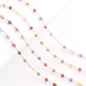 5 Feet Mix Zircon 3mm 925 Silver Plated Rosary Beaded Chain-  Mix Zircon Beaded Chain- BDG141