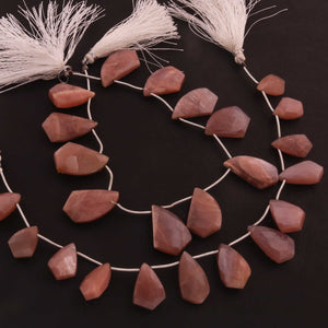 1 Strand Peach Moon Stone Faceted Briolettes Fancy Shape Briolettes  10mmx11mm-19mmx30mm- 9 Inches BR01480 - Tucson Beads