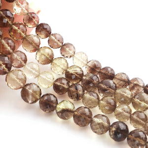 1 Strand Bio Lemon Quartz & Smoky Quartz Faceted Rondelle -Rondelle Beads 7mm-9mm 8 Inches BR863