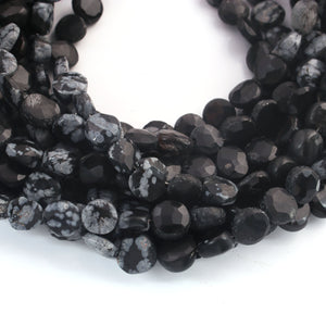 1 Strand Black Snow Flake Faceted Coin Briolettes - Black Snow Coin Beads 7mm 8.5 inches BR1081