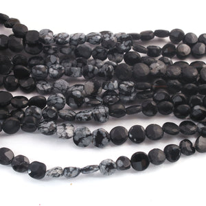 1 Strand Black Snow Flake Faceted Coin Briolettes - Black Snow Coin Beads 7mm 8.5 inches BR1081