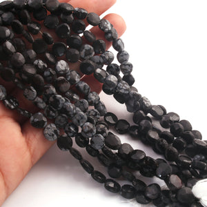 1 Strand Black Snow Flake Faceted Coin Briolettes - Black Snow Coin Beads 7mm 8.5 inches BR1081