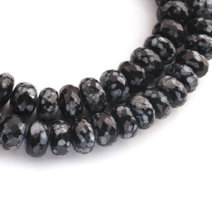 1 Strand Snow Flake Obsidian Faceted Rondelles , Snow Flake Round Beads, 10mm-11mm 8 Inches BR817