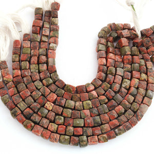 1 Strand Unakite Faceted Cube Beads- Faceted Cube beads 6mm-8mm 8 Inches Long BR849