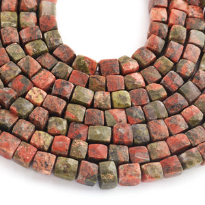 1 Strand Unakite Faceted Cube Beads- Faceted Cube beads 6mm-8mm 8 Inches Long BR849