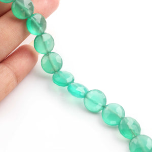 1  Strand Green Onyx Faceted   Briolettes -Coin Shape  Briolettes  10mm-8 Inches BR808