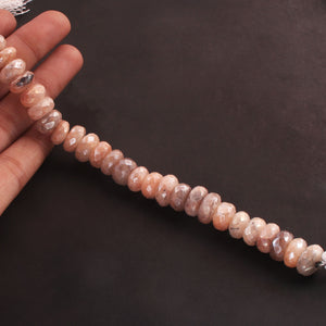 1 Long  Strand Multi  Moonstone Silver Coated Faceted Roundells  - Round Shape  Beads 7mm-10mm-  8 Inch BR1090