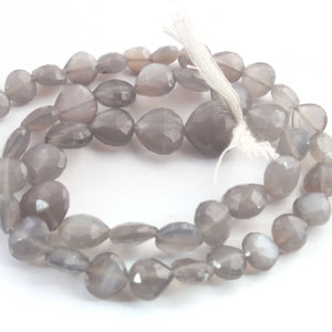 1 Strand Grey Moonstone  Faceted Briolettes - Heart Shape Beads - 6mm-11mm- 14.5 Inches BR1035