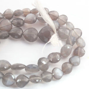 1 Strand Grey Moonstone  Faceted Briolettes - Heart Shape Beads - 6mm-11mm- 14.5 Inches BR1035