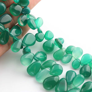 1  Strand Green Onyx Smooth Briolettes -Pear Shape Briolettes 6mmx4mm 12mmx6mm 10.5 Inches BR2019